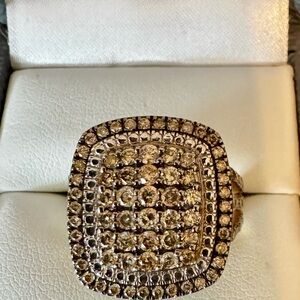 Round Champagne Diamond 14K Yellow Gold over Sterling Silver Sz 7. 1.75CTW.